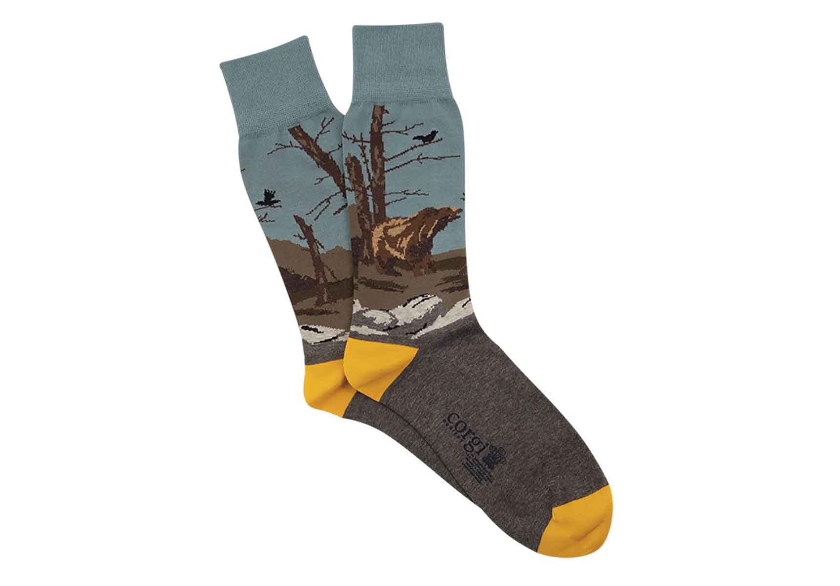 Corgi Bear Scene Socks