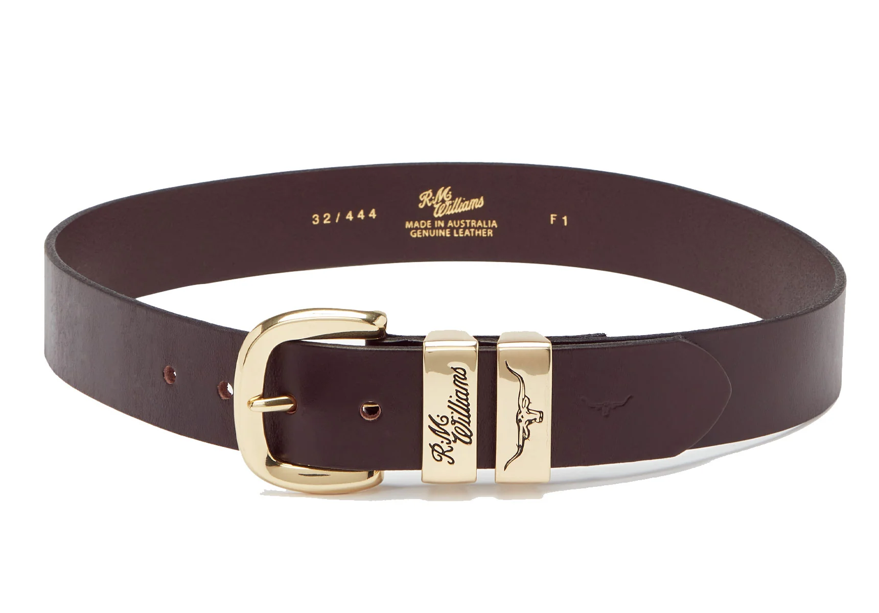 R.M. Williams 1 1/2" 3 Piece Solid Hide Belt - Brass Buckle - Image 5