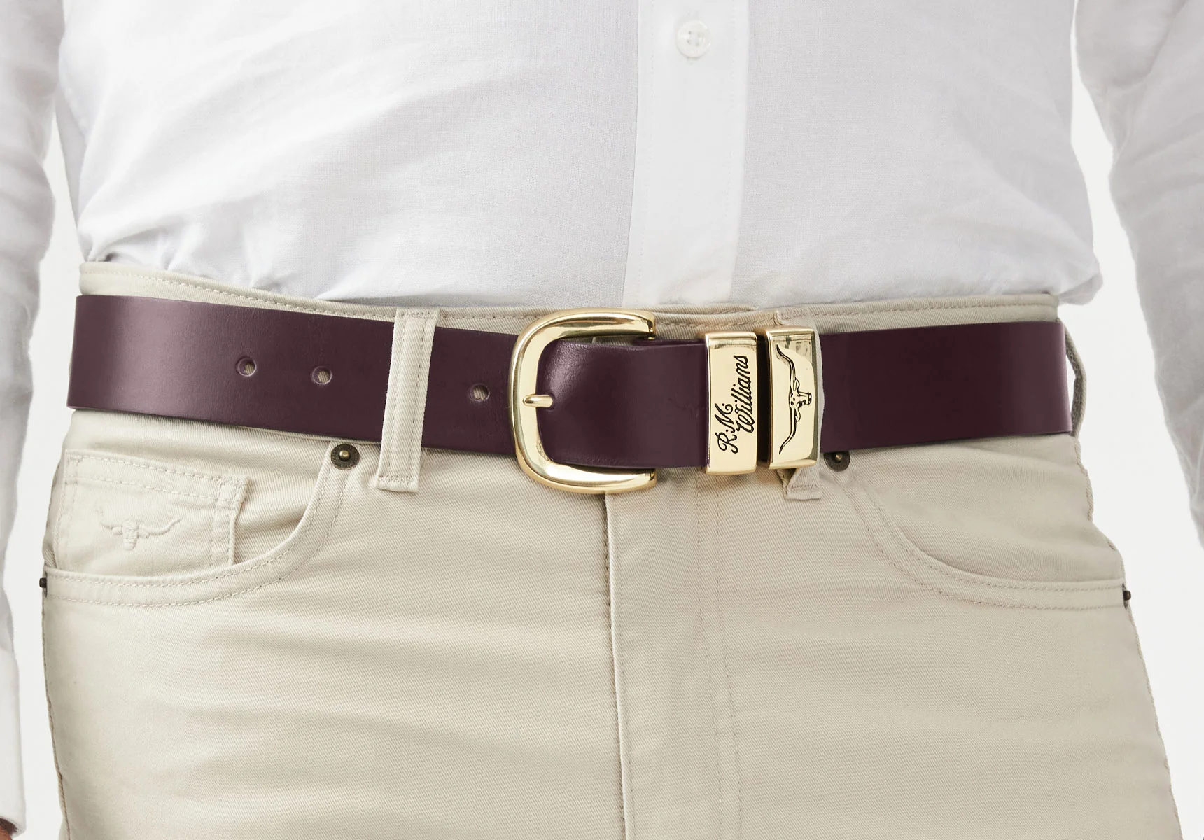 R.M. Williams 1 1/2" 3 Piece Solid Hide Belt - Brass Buckle - Image 7