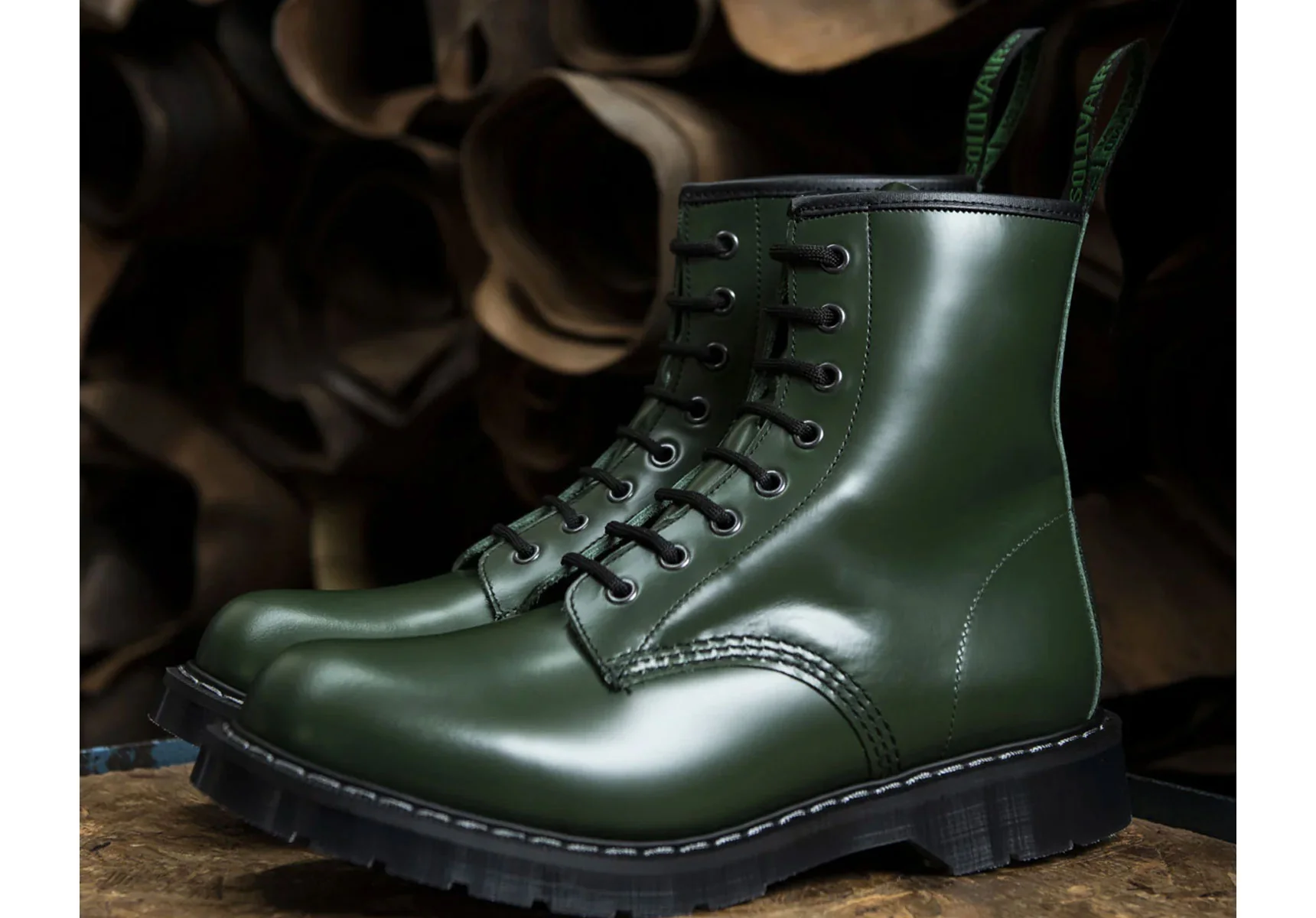 Solovair 8 Eye Derby - Green Hi-Shine - Image 4